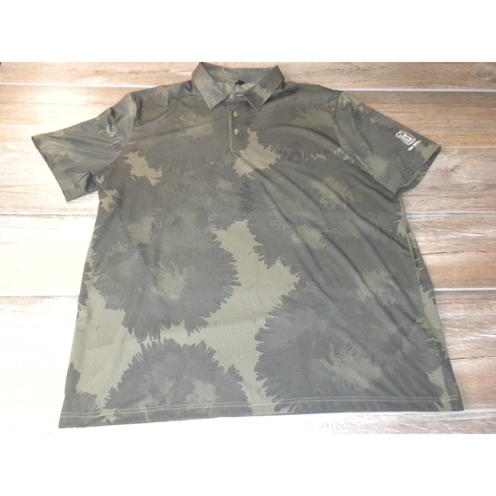 Adidas Polo Shirt Mens 2XL‎ Olive Black Flower Mesh TPC Golf Tour Sleeve Camo